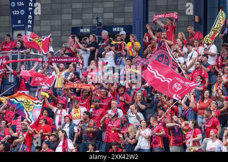 Kansas City, USA. 20. Juli 2024: Die Fans des St. Louis City SC sind bereit für das Spiel gegen Sporting Kansas City im Childrens Mercy Park in Kansas City, KS. David Smith/CSM Credit: CAL Sport Media/Alamy Live News Stockfoto