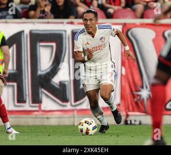 Harrison, NJ, USA. Juli 2024. FC Cincinnati Stürmer Yuya Kubo (7) während eines MLS-Spiels zwischen dem FC Cincinnati und den New York Red Bulls in der Red Bull Arena in Harrison, NJ Mike Langish/CSM/Alamy Live News Stockfoto