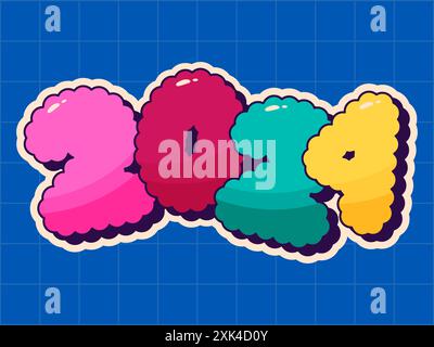 Christmasl Groovy Farblabel Phrase 2024. Stock Vektor