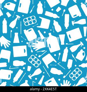 Plastikmüll, Meeresverschmutzung nahtlose Mustervektorillustration. ECO Problem Wasserverschmutzung Müll Symbol nahtloser Hintergrund. Tag-Wallpaipe der Erde Stock Vektor