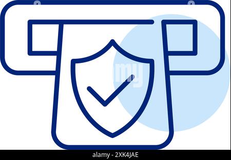 Kreditkarte in Geldautomat, Schild und Häkchen. Verifiziertes Banking, sichere Transaktionen. Symbol für Pixelperfekte, bearbeitbare Kontur Stock Vektor