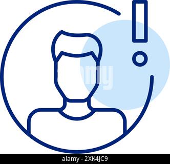 Männlicher Benutzeravatar und Ausrufezeichen. Benutzerwarnung, wichtige Sicherheitsbenachrichtigung. Symbol für Pixelperfekte, bearbeitbare Kontur Stock Vektor