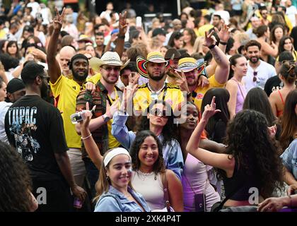 LONDON, ENGLAND - 20. JULI 2024: Kolumbien Unabhängigkeitstag der lateinischen Gemeinschaft aus vielen lateinischen Nationen treffen sich auf der Latino Life in the Park 2024 zusammen, ebenfalls um die kolumbianische Feier anlässlich der 214-jährigen Unabhängigkeit von Spanien im Walpole Park, Mattock Lane, London, Großbritannien, zu feiern. Quelle: Siehe Li/Picture Capital/Alamy Live News Stockfoto