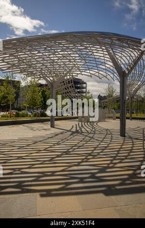 The Tay Whale Kunstwerk von Lee Simmons, Waterfront Place, Dundee, Schottland, Großbritannien an einem sonnigen Tag; Spiel von Licht und Schatten Stockfoto