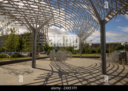 The Tay Whale Kunstwerk von Lee Simmons, Waterfront Place, Dundee, Schottland, Großbritannien an einem sonnigen Tag; Spiel von Licht und Schatten Stockfoto