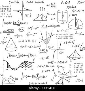 Mathematik, Geometriehintergrund nahtloses Muster. Handgezeichnet Stock Vektor