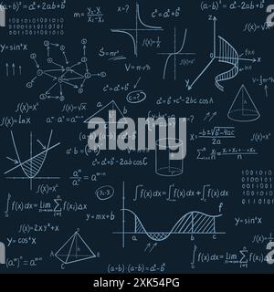 Mathematik, nahtloses geometrisches Muster. Handgezeichneter Hintergrund Stock Vektor