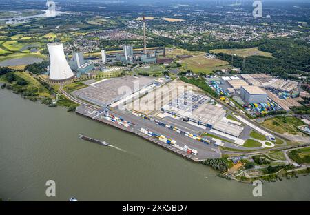 Luftbild, Duisburg-Nord, duisport logport VI Sechs, STEAG Kraftwerk Walsum, Fluss Rhein, Ortsansicht Alt-Walsum, Duisburg, Ruhrgebiet, Nordrhein-Westfalen, Deutschland ACHTUNGxMINDESTHONORARx60xEURO *** Luftansicht, Duisburg Nord, duisport logport VI SIX, STEAG-Kraftwerk Walsum, Rhein, Blick auf Alt Walsum, Duisburg, Ruhrgebiet, Nordrhein-Westfalen, Deutschland ATTENTIONxMINDESTHONORARx60xEURO Stockfoto