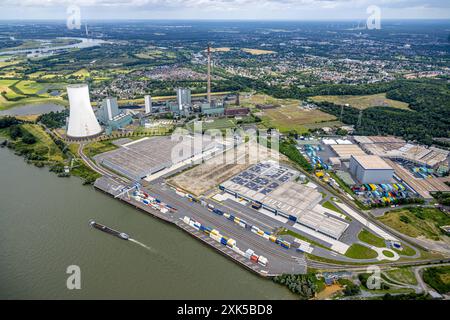 Luftbild, Duisburg-Nord, duisport logport VI Sechs, STEAG Kraftwerk Walsum, Fluss Rhein, Ortsansicht Alt-Walsum, Duisburg, Ruhrgebiet, Nordrhein-Westfalen, Deutschland ACHTUNGxMINDESTHONORARx60xEURO *** Luftansicht, Duisburg Nord, duisport logport VI SIX, STEAG-Kraftwerk Walsum, Rhein, Blick auf Alt Walsum, Duisburg, Ruhrgebiet, Nordrhein-Westfalen, Deutschland ATTENTIONxMINDESTHONORARx60xEURO Stockfoto