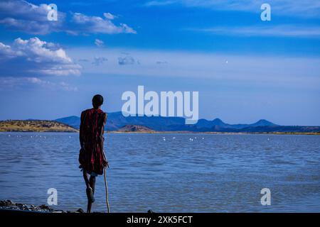 Lake Magadi Kenia Salt Lake Flamingo Home Porträts stehen neben dem Wasser Kenia Landschaften ostafrikas Stockfoto