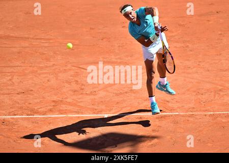 Bastad, Schweden. 21. Juli 2024. Spanier Rafael Nadal am 21. juli 2024 im Finale der Männer gegen den portugiesischen Nuno Borges bei den Nordea Open in Båstad, Schweden. Foto: Björn Larsson Rosvall/TT/Code 9200 Credit: TT News Agency/Alamy Live News Stockfoto