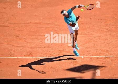 Bastad, Schweden. 21. Juli 2024. Spanier Rafael Nadal am 21. juli 2024 im Finale der Männer gegen den portugiesischen Nuno Borges bei den Nordea Open in Båstad, Schweden. Foto: Björn Larsson Rosvall/TT/Code 9200 Credit: TT News Agency/Alamy Live News Stockfoto