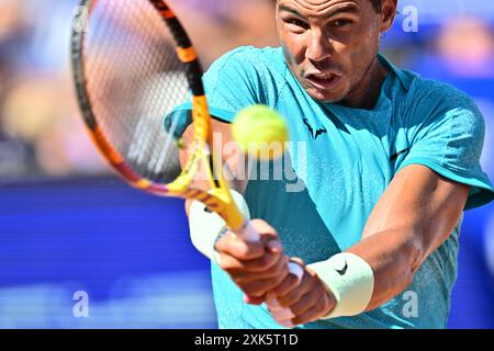 Bastad, Schweden. 21. Juli 2024. Spanier Rafael Nadal am 21. juli 2024 im Finale der Männer gegen den portugiesischen Nuno Borges bei den Nordea Open in Båstad, Schweden. Foto: Björn Larsson Rosvall/TT/Code 9200 Credit: TT News Agency/Alamy Live News Stockfoto