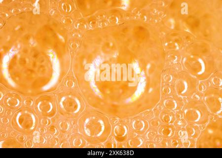 Blasen in pfirsichfarbener Farbe 2024. Schöner, attraktiver Hintergrund. Ultra-Makrofotografie Stockfoto