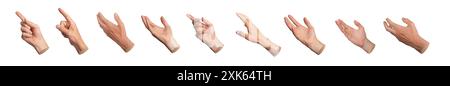 Zeigefinger zeigt an, zeigt. Hand berühren, ausstrecken, Zeiger isoliert auf weißem Hintergrund, Set. Stockfoto