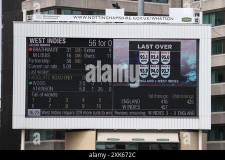 West Indies sind 56 für 0 während des Rothesay Test Match Day Four Match England vs West Indies in Trent Bridge, Nottingham, Großbritannien, 21. Juli 2024 (Foto: Mark Cosgrove/News Images) Stockfoto