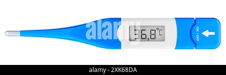 Blaues Digitales Medizinisches Thermometer. Mundthermometer mit flexibler Spitze, 3D-Rendering isoliert auf weißem Hintergrund Stockfoto