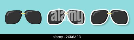 Eine Sonnenbrille auf blauem Hintergrund. Ein Aufkleber mit schwarzer Brille. Stock Vektor