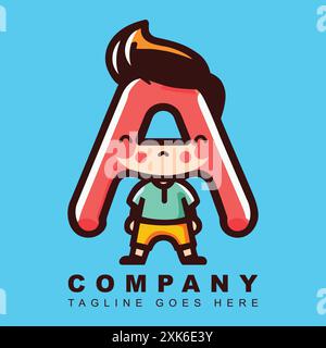 Verspielter und lustiger Buchstabe Ein Logo mit Karikatur für eine Produktlinie für Kinder Stock Vektor