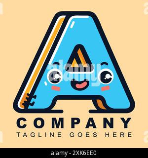 Verspielter und lustiger Buchstabe Ein Logo mit Karikatur für eine Produktlinie für Kinder Stock Vektor