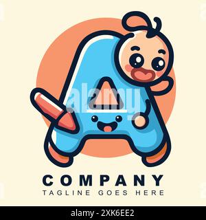 Verspielter und lustiger Buchstabe Ein Logo mit Karikatur für eine Produktlinie für Kinder Stock Vektor