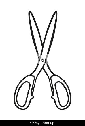 Doodle Schere Symbol oder Logo, handgezeichnet mit dünner schwarzer Linie. Isoliert auf weißem Hintergrund. Vektorgrafik Stock Vektor
