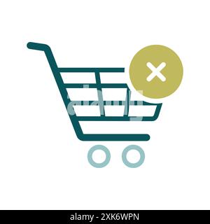 Warenkorb mit Kreuzschild. Kauf stornieren oder löschen einfaches flaches Symbol. E-Commerce. Graph-Symbol für Ihr Website-Design, Logo, App, UI Stock Vektor