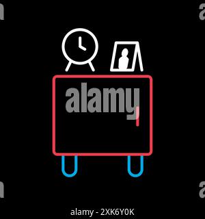 Hölzerner Nachttisch und Wecker-Vektor auf schwarzem Hintergrund Symbol. Diagrammsymbol für Möbel, Website- und Apps-Design, Logo, App, UI Stock Vektor