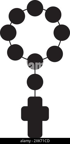 Heiliger Rosenkranz Perlen Silhouette Icon Vektor. Katholischer chaplet mit Kreuz. Gebetsschmuck zur Meditation. Religionssymbol. Stock Vektor
