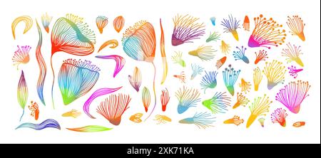 Set mit bunten Blumen aus Linien. Handzeichnung. Nicht AI, Vektorillustration Stock Vektor