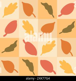 Nahtloses Karomuster mit herbstlichen roten Blättern. Herbstwaldformen wiederholen den Hintergrund. Handgezeichnete Vektorgrafik. Stock Vektor