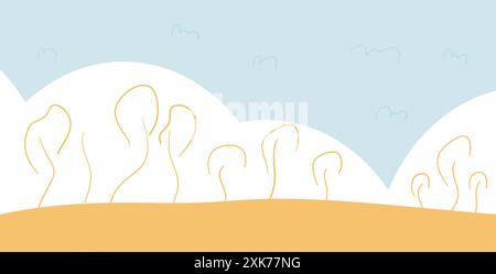 Einfacher Herbst-Hintergrund. Naive Scribble-Landschaft. Handgezeichnete Vektorgrafik. Stock Vektor