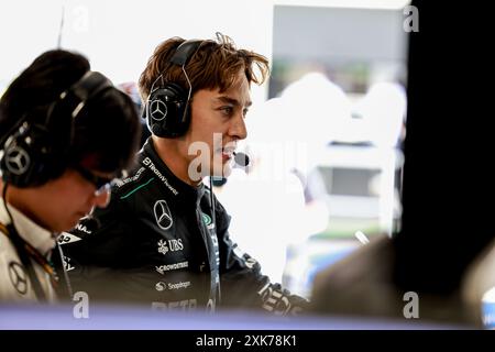 RUSSELL George (gbr), Mercedes AMG F1 Team W15, Porträt während des Formel-1-Großen Preises von Ungarn 2024, 13. Runde der Formel-1-Weltmeisterschaft 2024 vom 19. Bis 21. Juli 2024 auf dem Hungaroring in Mogyorod, Ungarn Stockfoto