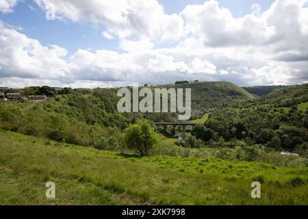 Monsal Dale - Grabsteinviaduct, Valley, Derbyshire, England, im White Peak Kalkstein Gebiet des Peak District National Park, England, Stockfoto