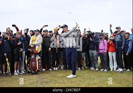 Troon, Großbritannien. Juli 2024. Der Amerikaner Billy Herschel hat am Sonntag, den 21. Juli 2024, bei der 152. Open Championship im Royal Troon Golf Club in Troon, Schottland, den Rough geschlagen. Schauffele gewann mit zwei Schüssen mit einer Punktzahl von neun unter Par. Foto: Hugo Philpott/UPI Credit: UPI/Alamy Live News Stockfoto