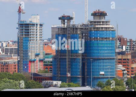 Lissabon Street (links) & Triangle Yard (rechts) Apartments im Bau im Stadtzentrum von Leeds, West Yorkshire, Großbritannien Stockfoto