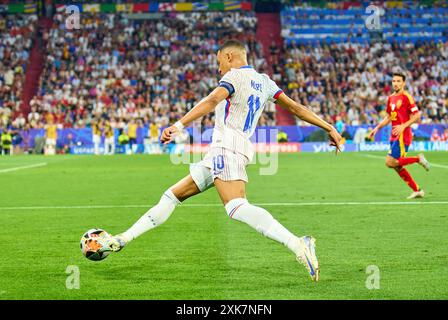 Kylian MBAPPE, FRA 10 im Halbfinalspiel SPANIEN - FRANKREICH 2-1 der UEFA-Europameisterschaften 2024 am 9. Juli 2024 in München. Fotograf: Peter Schatz Stockfoto