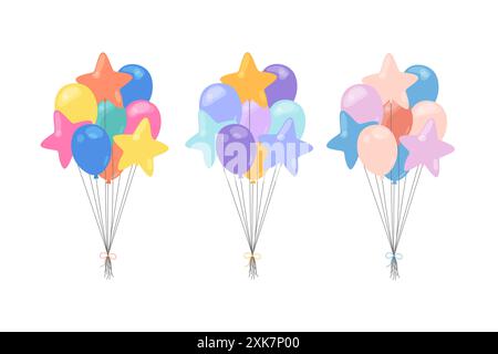 Bunte Ballons vereinzelt. Satz von Vektorabbildungen. Dekorative flache Elemente für Geburtstags-, Partys-, Event- und andere Feiern Stock Vektor