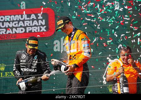Mogyorod, Ungarn. Juli 2024. Podium des Rennens am Sonntag, den 21. Juli, des Formel-1-Großen Preises von Ungarn 2024, der vom 19. juli bis 21. juli 2024 auf der Hungaroring-Strecke in Mogyorod, Budapest, Ungarn stattfinden soll (Foto: Alessio de Marco/SIPA USA) Credit: SIPA USA/Alamy Live News Stockfoto