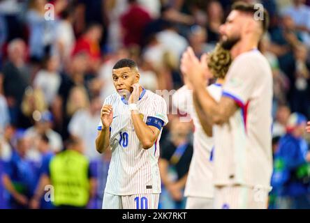 Kylian MBAPPE, FRA 10 traurig nach dem Halbfinalspiel SPANIEN - FRANKREICH 2-1 der UEFA-Europameisterschaften 2024 am 9. Juli 2024 in München. Fotograf: Peter Schatz Stockfoto