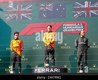 Mogyorod, Ungarn. Juli 2024. Podium des Rennens am Sonntag, den 21. Juli, des Formel-1-Großen Preises von Ungarn 2024, der auf der Hungaroring-Strecke in Mogyorod, Budapest, Ungarn, vom 19. juli bis 21. juli 2024 stattfinden soll. Credit: Alessio de Marco/Alamy Live News Stockfoto