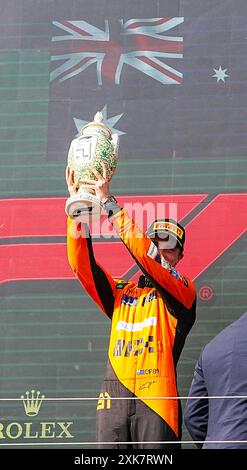 Mogyorod, Ungarn. Juli 2024. Podium des Rennens am Sonntag, den 21. Juli, des Formel-1-Großen Preises von Ungarn 2024, der auf der Hungaroring-Strecke in Mogyorod, Budapest, Ungarn, vom 19. juli bis 21. juli 2024 stattfinden soll. Credit: Alessio de Marco/Alamy Live News Stockfoto