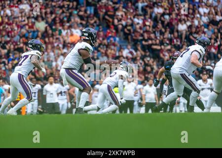 Matthew McKay (Frankfurt Galaxy, #3) am Ball, GER Rhein Fire vs. Frankfurt Galaxy, Fußball, European League of Football, Spieltag 9, Saison 2024, 21.07.2024 Foto: Eibner-Pressefoto/Fabian Friese Stockfoto