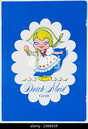 Dutch Maid Grill and Dairy Store (1933-1991) Menü Cover - das historische Dutch Maid befindet sich in der 13 8th Street South in Fargo, North Dakota. Stockfoto