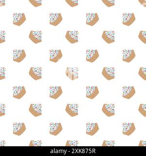 Cupcake mit Schlagsahne und bunten Zuckerstreuseln. Nahtloses Muster. Vektorabbildung. Stock Vektor