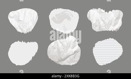 Papier und Elemente Scrapbooking Alt zerrissen zerknittert. Unterschiedliche Texturen führen zu einem Muster von zerklüfteten Kanten. Zerknittertes und liniertes Papier. Vektorabbildung. Stock Vektor
