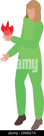 Die Ärztin hält ein brennendes Herz, das das Konzept von Sodbrennen, Herzinfarkt und Herz-Kreislauf-Erkrankungen repräsentiert Stock Vektor