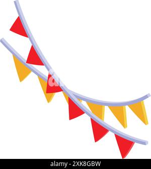 Bunte Dreiecksfahnen, die an einer Schnur hängen, schaffen eine festliche Atmosphäre Stock Vektor
