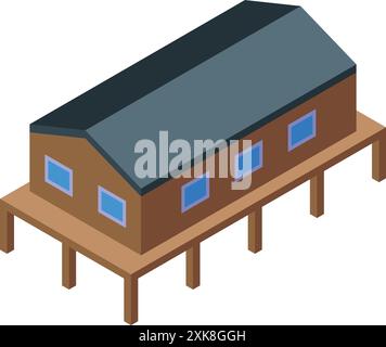 Isometrik eines Holzbungalows, der auf Stelzen über dem Wasser steht Stock Vektor
