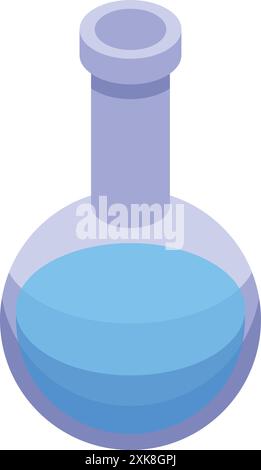 Rundkolben mit blauer Flüssigkeit, die in einem wissenschaftlichen Experiment verwendet wurde Stock Vektor